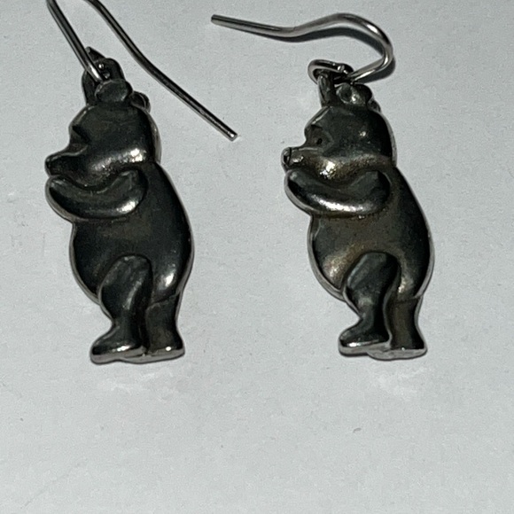 Disney Classic Winnie The Pooh Dangle Pewter Earrings vintage - Picture 1 of 9